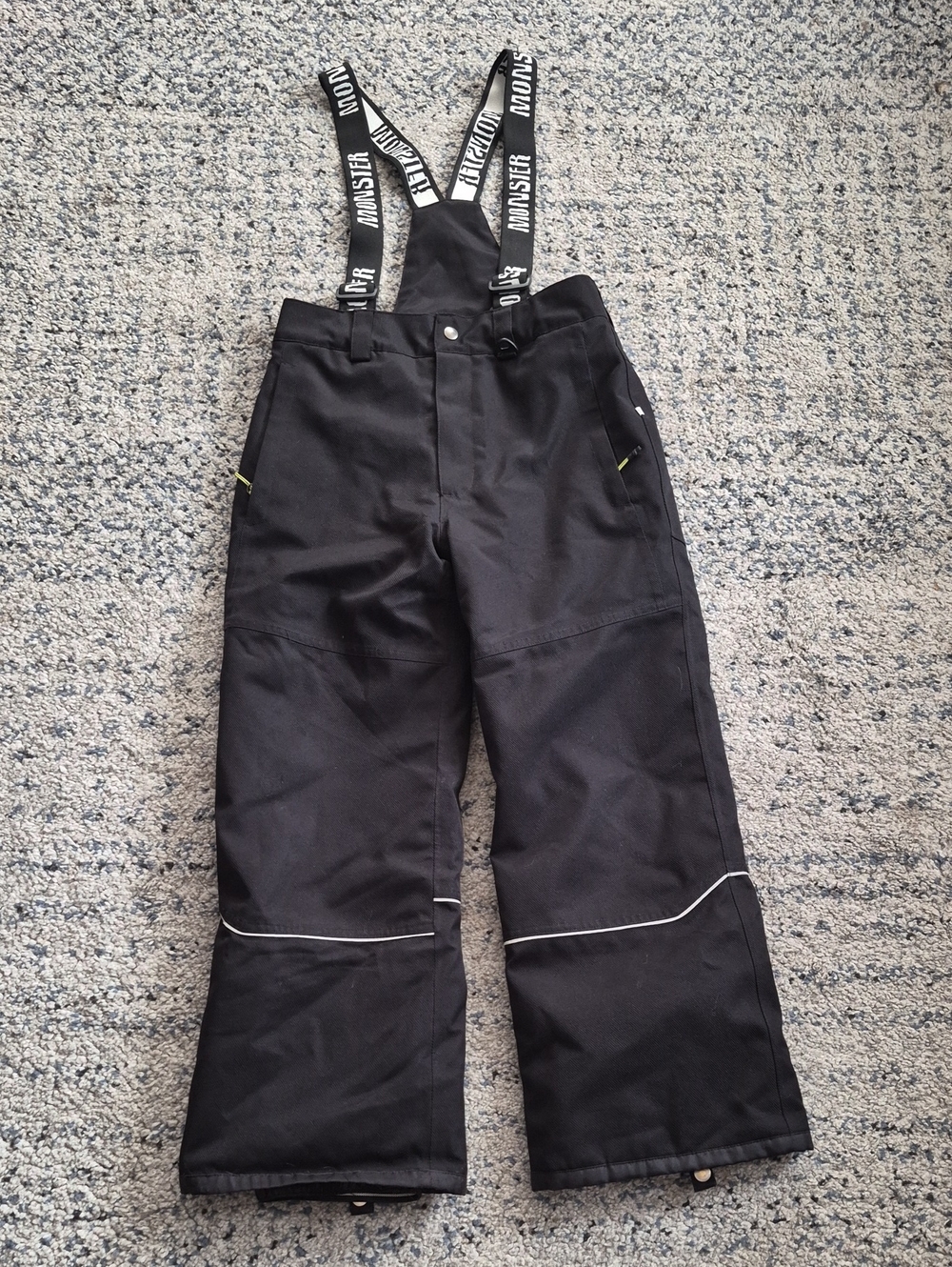 Monster Kids Black Snow Bib Pants with Adjustable Suspenders